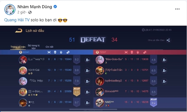 Nhâm Mạnh Dũng khoe trình độ chơi Liên Quân cực giỏi, thậm chí rủ một tuyển thủ V Gaming đọ trình - Ảnh 1. Nhâm Mạnh Dũng khoe trình độ chơi Liên Quân cực giỏi, thậm chí rủ một tuyển thủ V Gaming đọ trình - Ảnh 1.