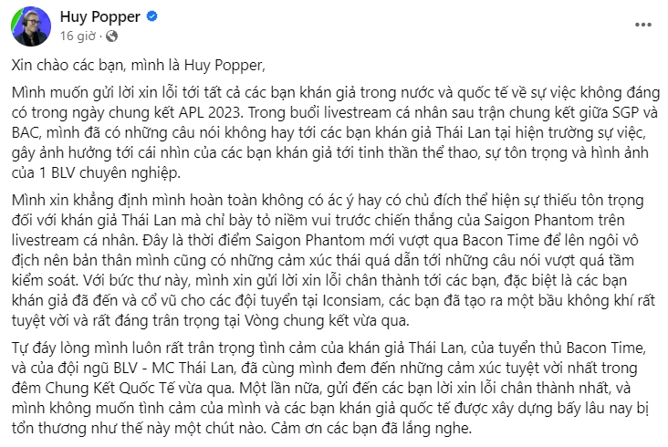 Không còn im lặng, BLV Huy Popper có hành động đầu tiên sau drama vạ miệng, khiến fan Thái giận dữ - Ảnh 2. Không còn im lặng, BLV Huy Popper có hành động đầu tiên sau drama vạ miệng, khiến fan Thái giận dữ - Ảnh 2.