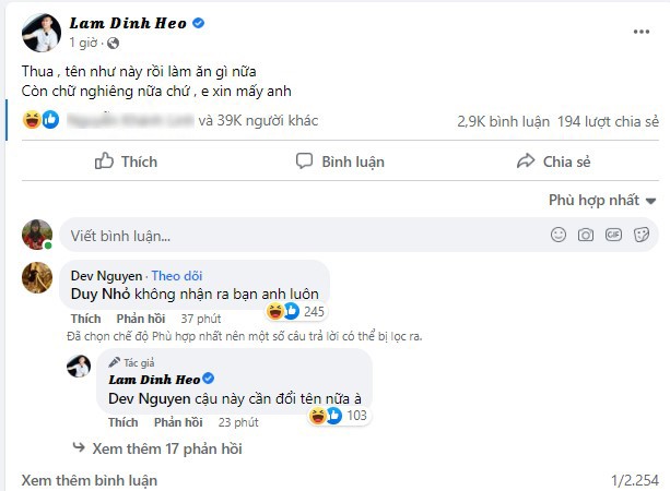 Rambo bị hacker đổi tên Facebook thành "Lam Đinh Heo" khiến fan hâm mộ phải bật cười 221 6