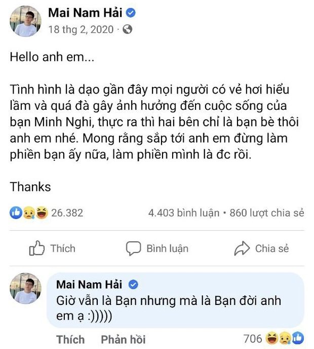 224-4 Bomman lên tiếng "chữa quê" khi bị dân mạng đào lại status "chỉ là bạn bè" với Minh Nghi 224 4