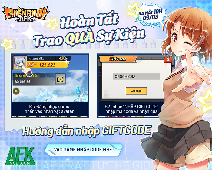 AFKMobi tặng nhiều gift code game Chiến Binh AFK giá trị 0
