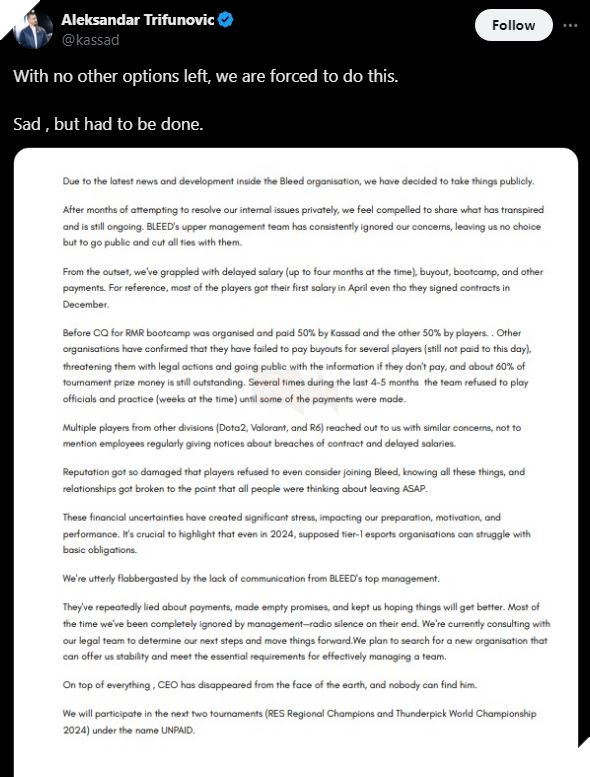 Vua Bi Loai Khoi He Thong Giai VALORANT, Bleed Esports Bung No Drama No Luong Tu CEO 2 Vừa Bị Loại Khỏi Hệ Thống Giải VALORANT, Bleed Esports Bùng Nổ Drama Nợ Lương Từ CEO 2