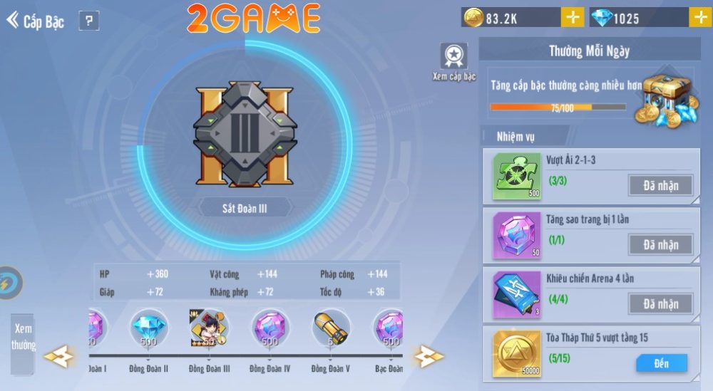 Tính năng Cấp Bậc sẽ giúp người chơi phát triển một cách đáng kể trong Goddess: Tốc Chiến