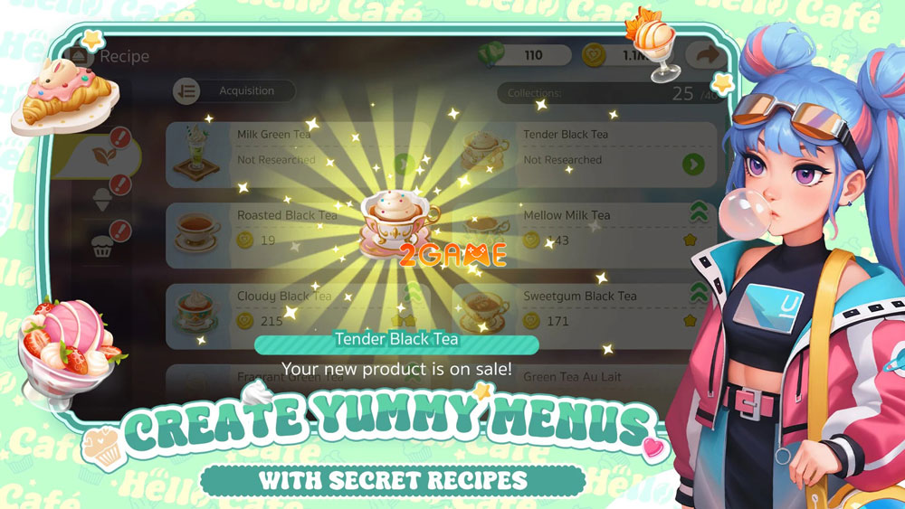 Menu món ăn trong game Hello Café