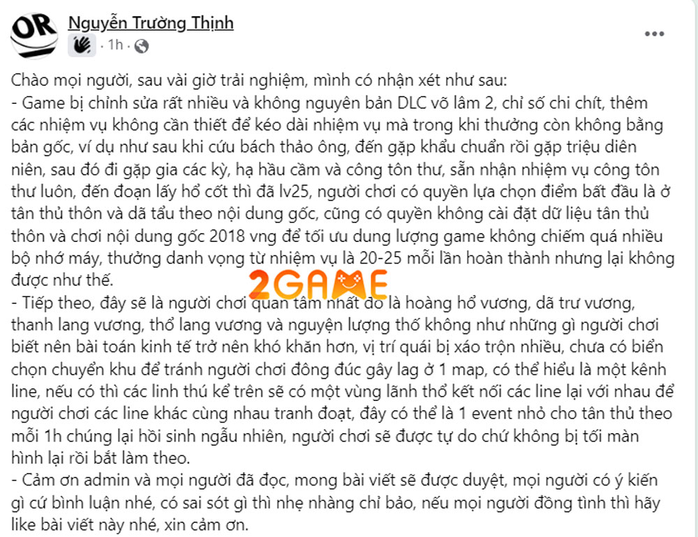 Ý kiến của game thủ sau khi trải nghiệm game MMORPG JX2 Origin ADNX Mobile Ý kiến của game thủ sau khi trải nghiệm game MMORPG JX2 Origin ADNX Mobile