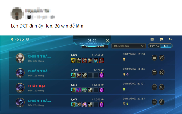 Mang tiếng “dựa hơi”, game thủ Tốc Chiến vẫn ngang nhiên khoe lịch sử đấu bết bát chỉ nhờ 1 lý do khó đỡ - Ảnh 3. Mang tiếng “dựa hơi”, game thủ Tốc Chiến vẫn ngang nhiên khoe lịch sử đấu bết bát chỉ nhờ 1 lý do khó đỡ - Ảnh 3.
