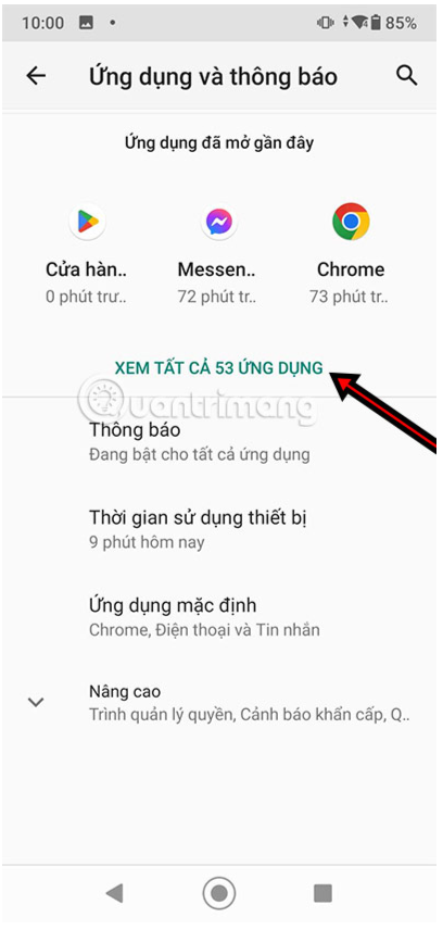 Chọn xem tất cả ứng dụng đang được cài đặt