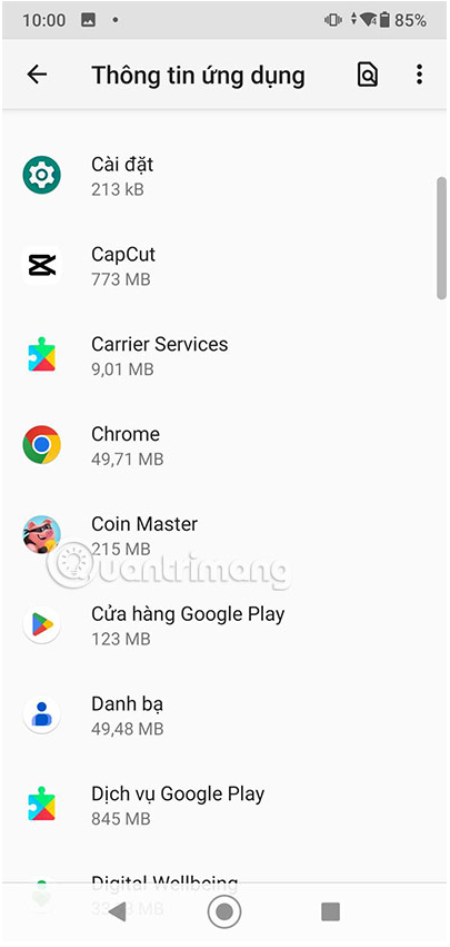 Chọn Coin Master trong danh sách ứng dụng đang hiển thị