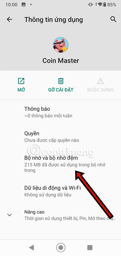 Trong Coin Master, bạn chọn Bộ nhớ và bộ nhớ đệm