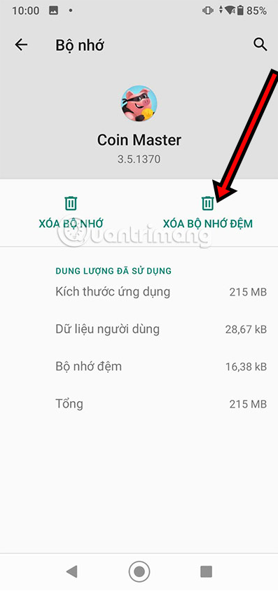 Chọn XÓA BỘ NHỚ ĐỆM, sau đó chọn XÓA BỘ NHỚ