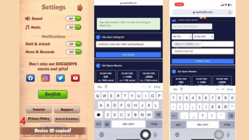 Cách nạp Coin Master bằng thẻ điện thoại Cách nạp Coin Master bằng thẻ điện thoại