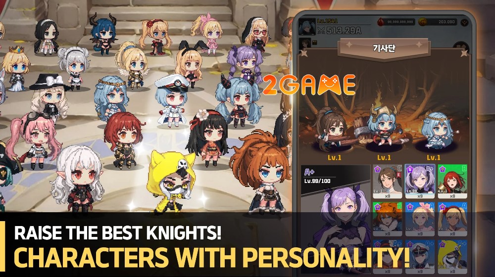 Có vô số cô nàng hiệp sĩ để người chơi có thể chiêu mộ và phát triển trong game nhập vai nhàn rỗi Pixel Knights: RPG Idle