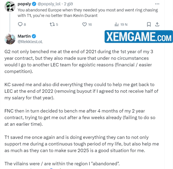 LMHT: Bị fan gọi là “Bảy Chọ”, Rekkles bức xúc tố ngược G2, FNC và cảm ơn T1 rekkles buc xuc to g2