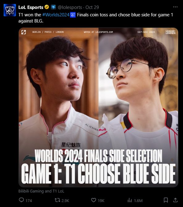 T1 thắng trong màn tung đồng xu cho ván 1 trận chung kết CKTG 2024 T1 thắng trong màn tung đồng xu cho ván 1 trận chung kết CKTG 2024