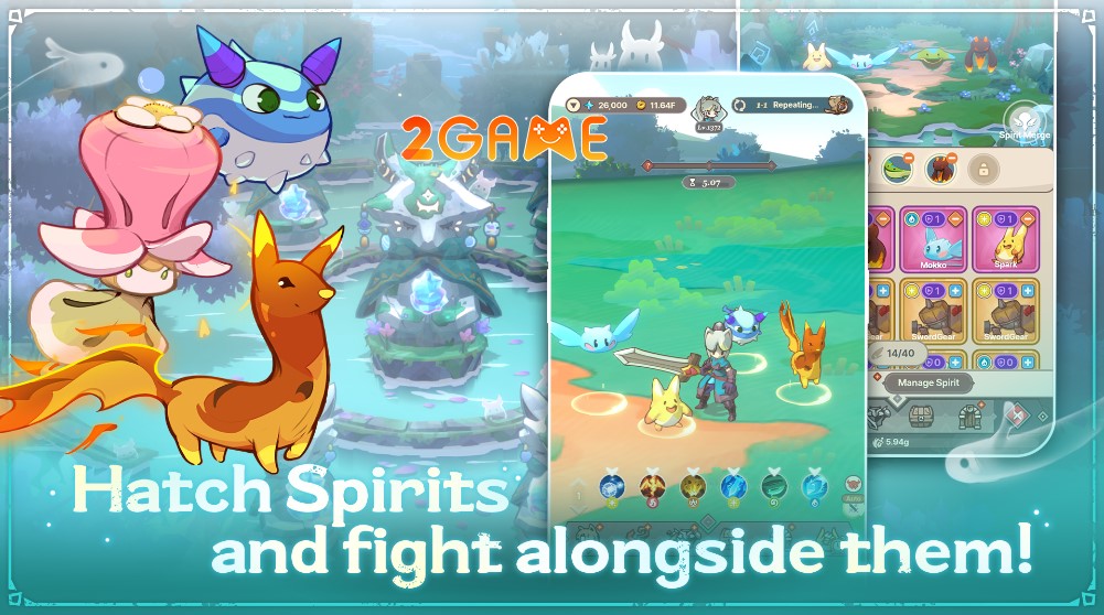 Người chơi có thể triệu hồi các linh thú để cùng nhau chiến đấu chóng lại lũ quái vật trong game Tales of Crown Idle RPG