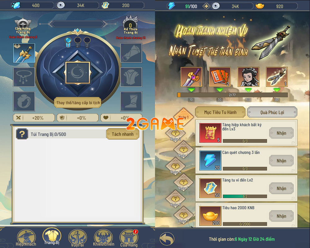 Hệ thống nhiệm vụ và trang bị trong Tiểu Bảo Đừng Chạy