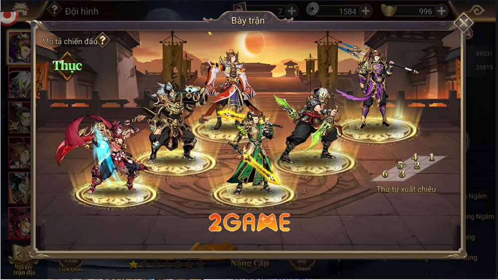 Đội hình tướng ra trận trong game Chiến Hồn Tam Quốc