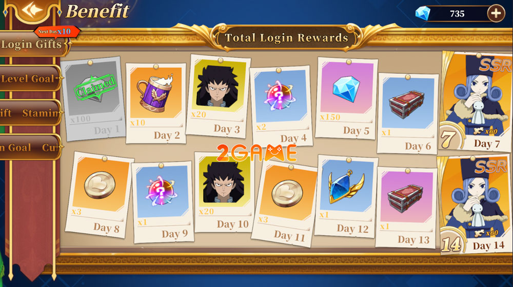 Phần thưởng đăng nhập của game