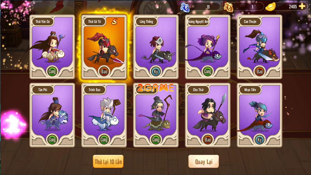 Phần quay gacha tướng trong game chiến thuật Thiên Long 3Q