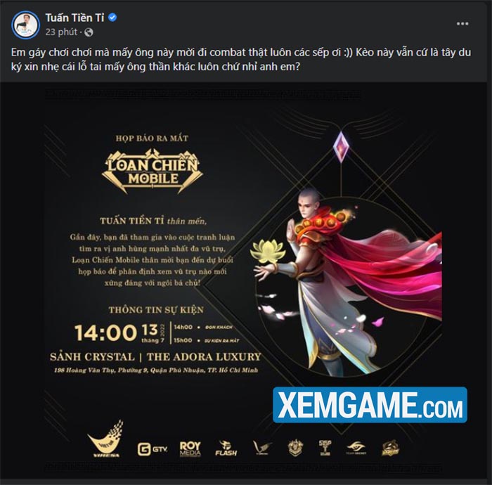 Dàn streamer hội ngộ trong Loạn Chiến Mobile, tranh cãi về anh hùng Thần Thoại, Tây Du và Tam Quốc sắp có lời giải đáp? tuan tien ti