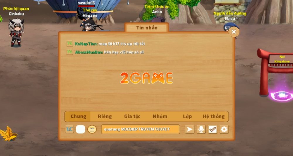 Nhập Giftcode Mộc Diệp Truyền Thuyết trong khung chat