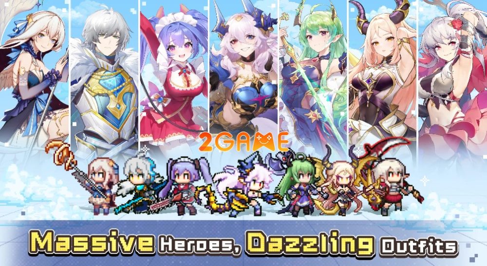 Gặp gỡ và chiêu mộ những anh hùng mạnh mẽ trong game Zero to Hero Pixel Saga để cùng nhau phiêu lưu