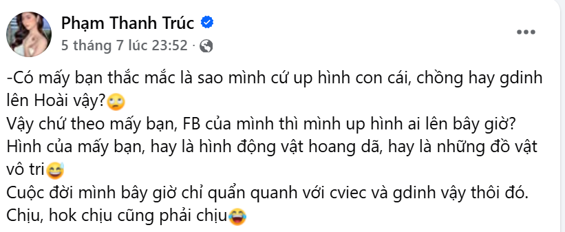 "Sao cứ đăng hình chồng con lên hoài vậy?" - Thanh Trúc đáp đúng một câu mà ai làm mẹ cũng hiểu 1 17518980121581264901101 1751937290610 17519372908881008798000