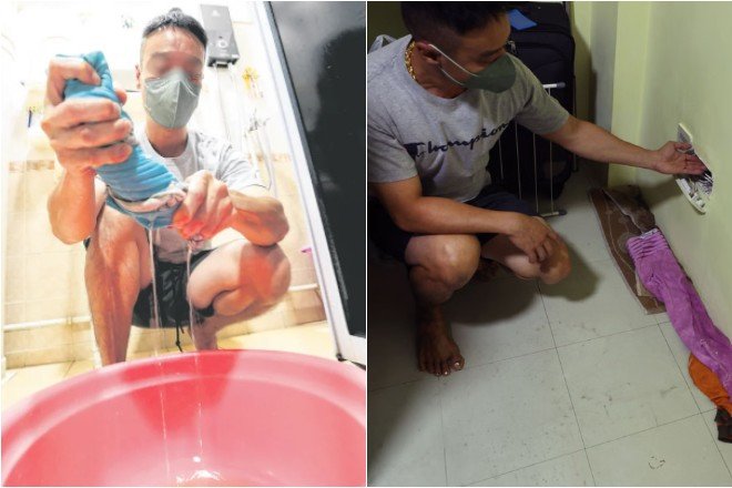 Các gia đình hàng xóm xử lý tường ngấm nước. Ảnh: Mothership