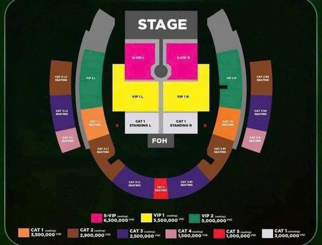 Sơ đồ chỗ ngồi và giá vé đang lan truyền trên mạng xã hội.
