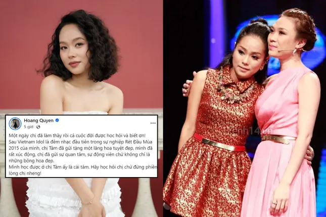 Ca sĩ Hoàng Quyên và Mỹ Tâm có dịp làm việc cùng nhau tại Vietnam Idol 2012.