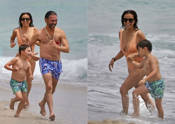 Vợ chồng Eva Longoria vui đùa cùng con trai 6 tuổi Santiago. Gia đình người đẹp chuyển từ Mỹ sang định cư Tây Ban Nha từ năm 2023.