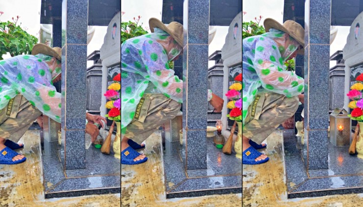 Một trong những nhiệm vụ chính của Siêu là đảm bảo các ngọn đèn dầu tại mộ phần luôn cháy sáng. Ảnh: NVCC