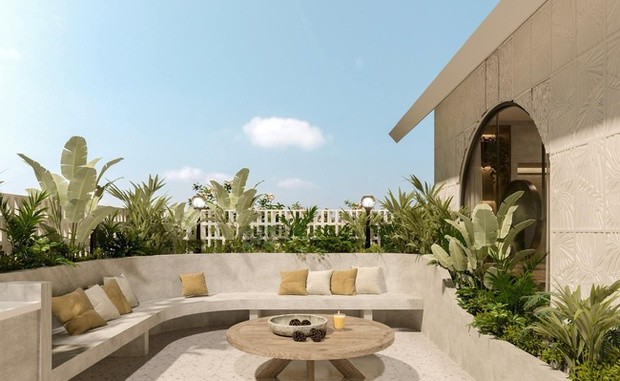 Khoảng sân cực chill và nhiều cây xanh.