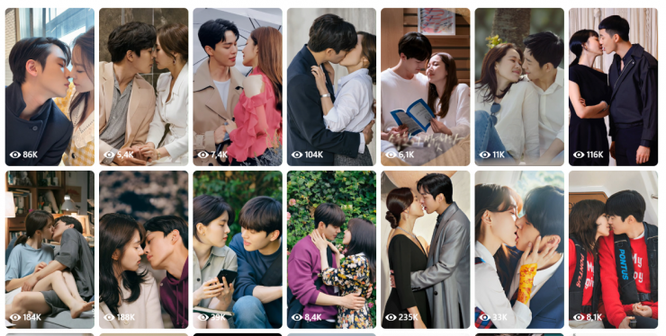 Vô số clip tương tự, dùng AI ghép cảnh thân mật giữa các cặp đôi màn ảnh, nhiều clip có tương tác cao