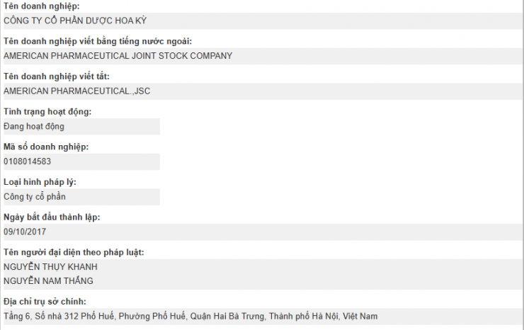 Thông tin về Công ty Cổ phần Dược Hoa Kỳ