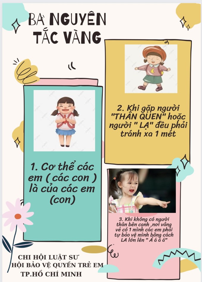 1751589424-z3-e53a195ca1fd18b-9138-8374-8811-width680height952 Ba nguyên tắc vàng Chi hội luật sư Hội bảo vệ quyền trẻ em TP.HCM tuyên truyền để trẻ tránh bị xâm hại tình dục.
