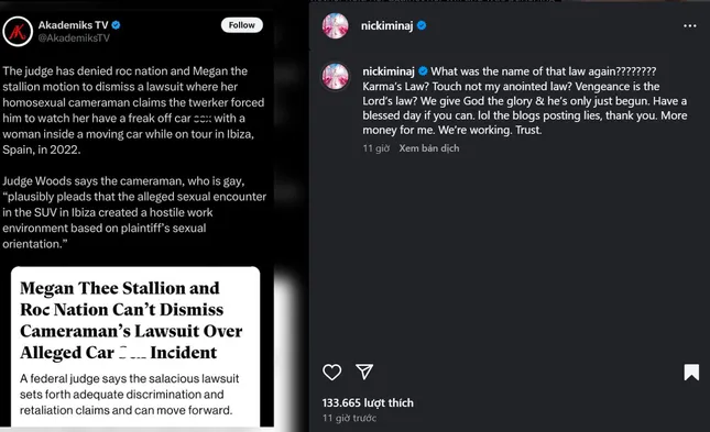 Bài đăng của Nicki Minaj trên Instagram cá nhân.