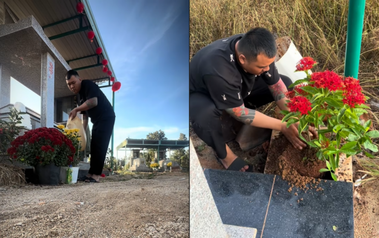 Sau khi con mất, anh Hảo thường xuyên thăm, chăm sóc mộ phần của con trai