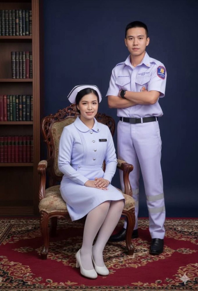 Nữ sinh viên điều dưỡng Jirawadee Tonthongdaeng và chồng Wanchaloem Anchunee. Ảnh: The Thai Tiger