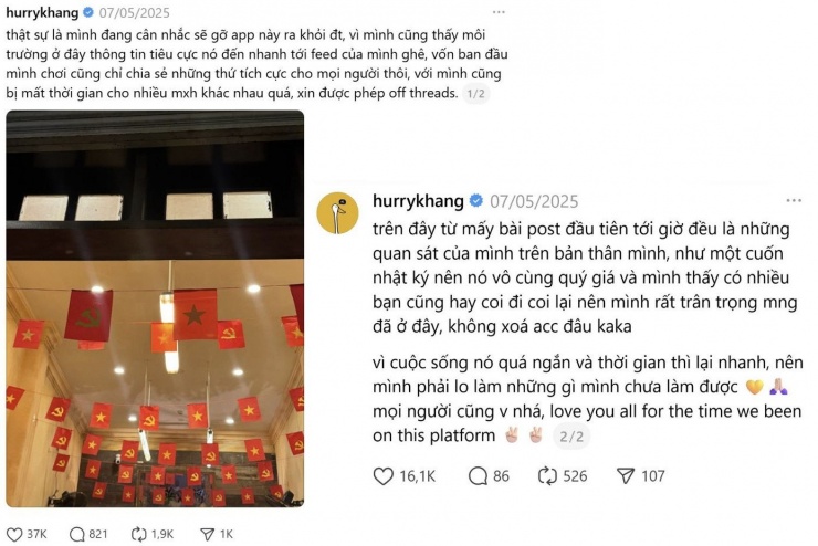 1764898774-88trang-1-width1390height927 Rapper HURRYKNG dừng hoạt động trên Threads để tránh năng lượng tiêu cực.