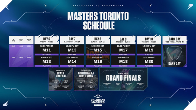 VALORANT Masters Toronto: Tong Hop Thong Tin Giai Dau Quoc Te Noi Bat Mua He Nay 5 Lịch thi đấu chính thức Vòng Playoffs