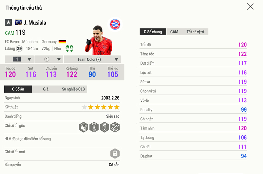 25ty-1-musiala Chỉ số thẻ Team Of The Tear 2025 FC Online trong bản cập nhật 18/1 25ty 1 musiala