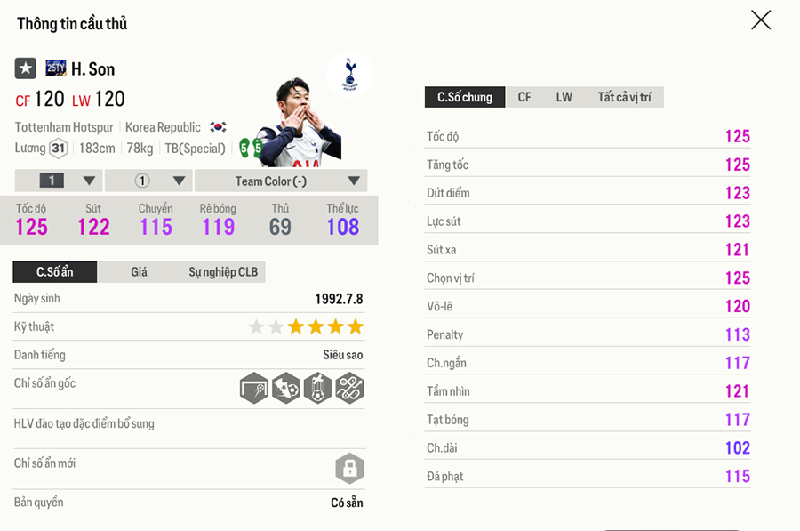 25ty-1-son Chỉ số thẻ Team Of The Tear 2025 FC Online trong bản cập nhật 18/1 25ty 1 son