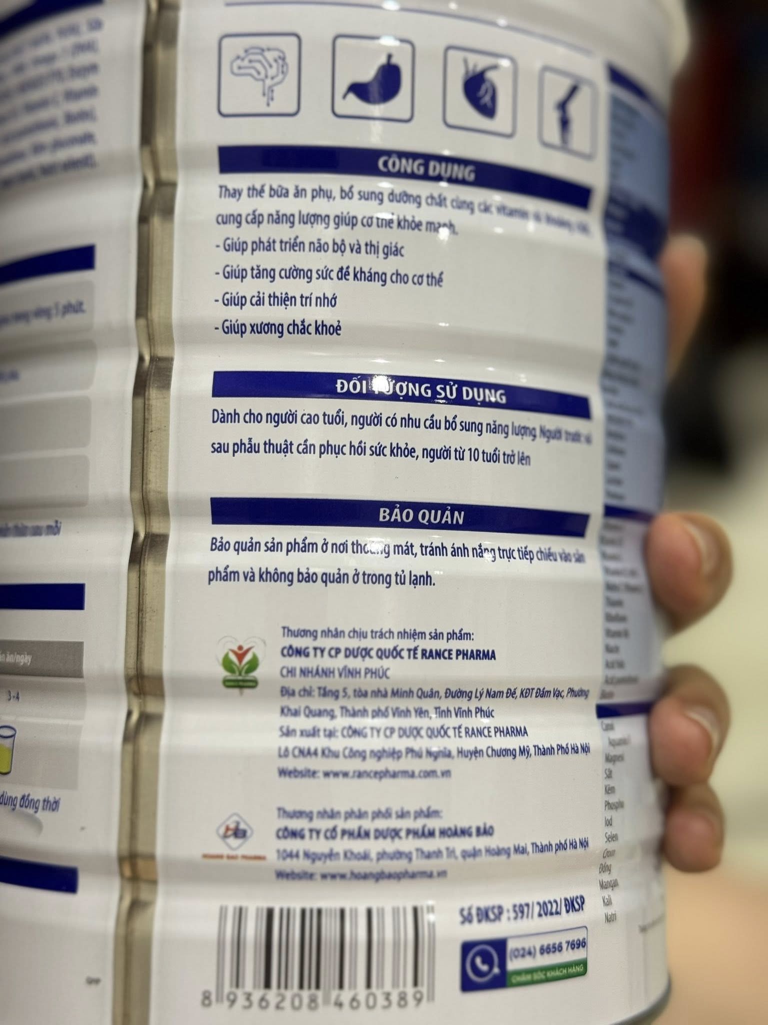 Hình ảnh sữa NitroGen ghi rõ Công ty CP dược quốc tế Rance Pharma chịu trách nhiệm về sản phẩm, được BTV Thu Hà chia sẻ với PV VietNamNet. Thương hiệu NitroGen cũng có tên trong danh mục cơ quan chức năng công bố là sữa giả. Ảnh: BTV Thu Hà cung cấp.