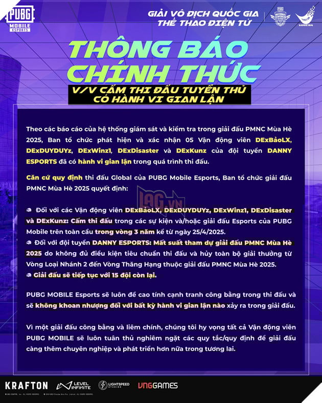 Giải Vô địch Quốc gia PUBG Mobile Việt Nam Công Bố Xử Phạt Hành Vi Gian Lận