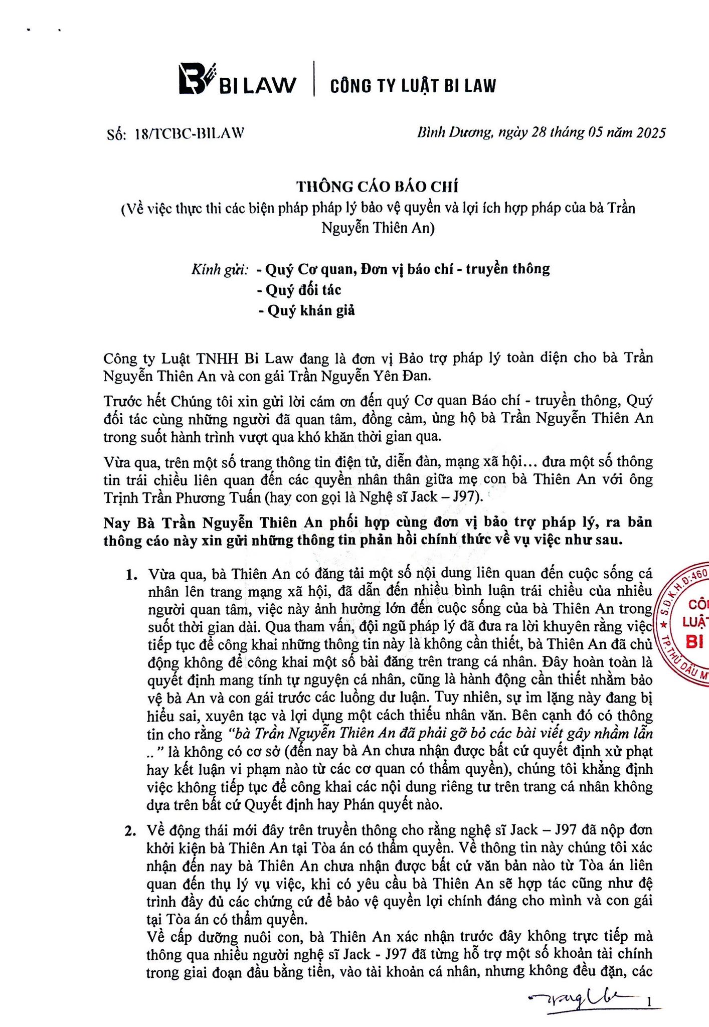 NÓNG: Thiên An chính thức lên tiếng về cáo buộc ngăn cản Jack gặp con, sẽ nhờ cơ quan chức năng vào cuộc- Ảnh 1.