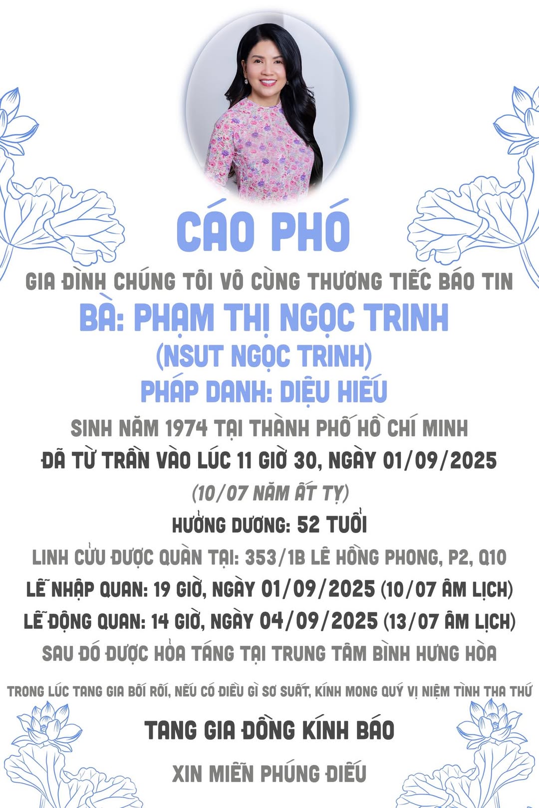 Diễn viên Ngọc Trinh qua đời: NS Thành Lộc và dàn sao bàng hoàng, Quyền Linh tức tốc chạy qua trong đêm- Ảnh 1.