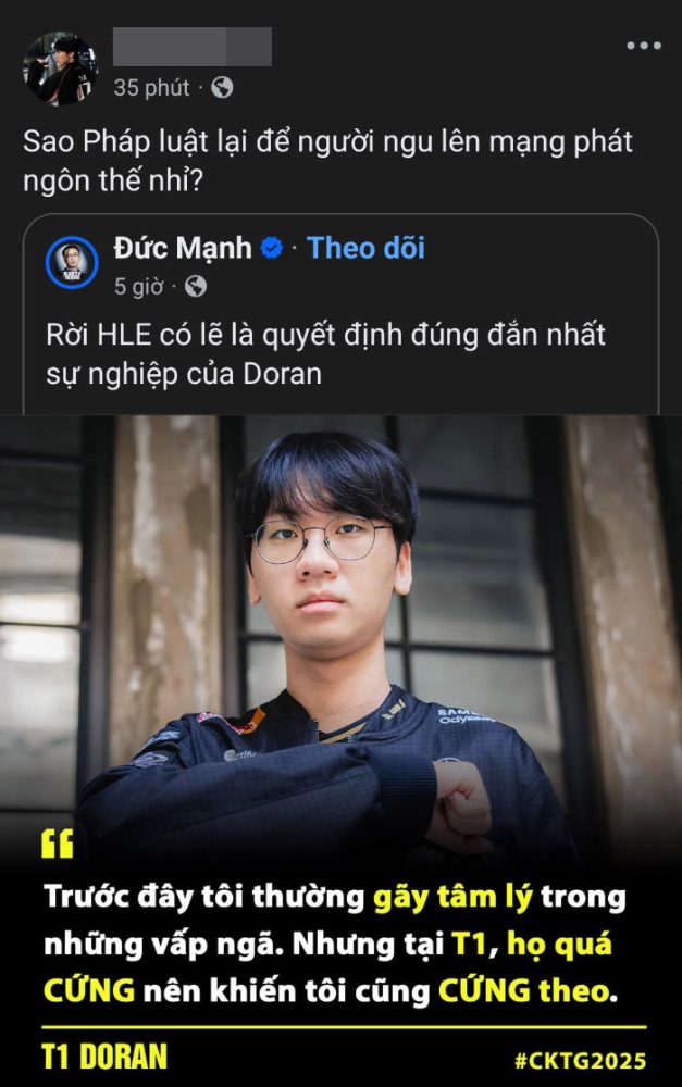 LMHT: BLV Đức Mạnh bị fan HLE công kích vì bình luận liên quan đến Doran 574398908 1810017649637138 2628623606698229446 n