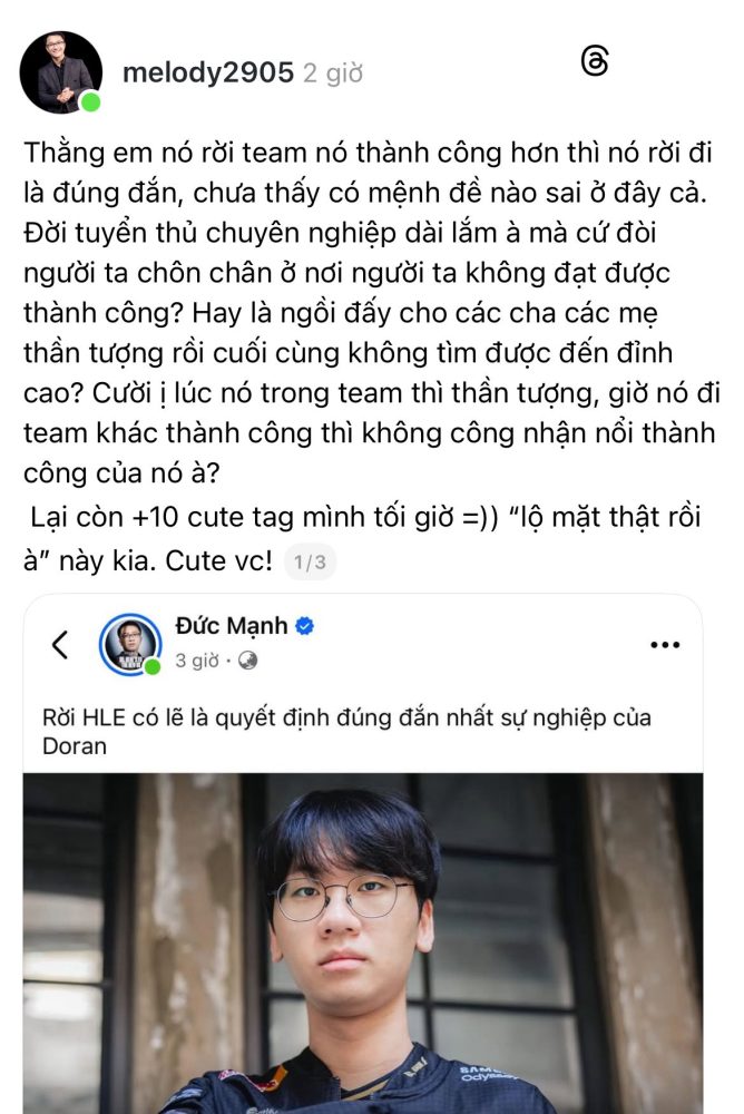 LMHT: BLV Đức Mạnh bị fan HLE công kích vì bình luận liên quan đến Doran 576309208 698869959925667 2636889467258081451 n 1