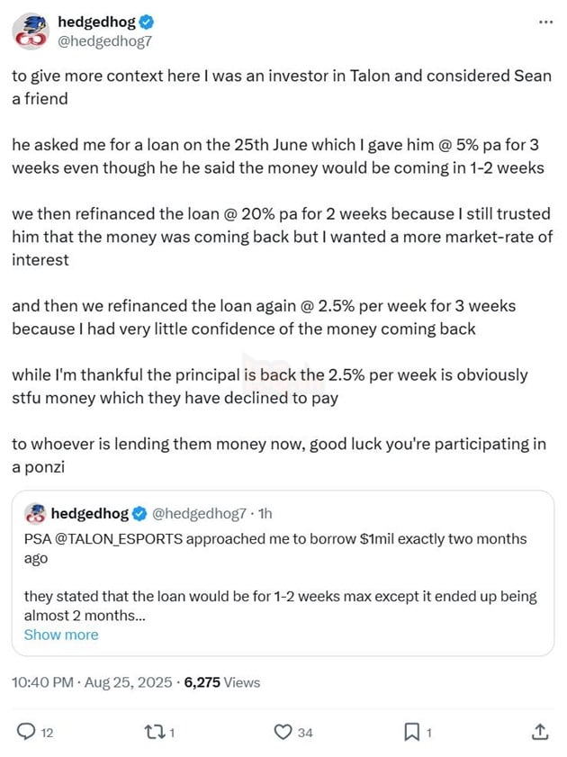 LMHT: CEO Của Talon Esports Bất Ngờ Bị Một Nhà Đầu Tư Tố Cáo Quịt Nợ 3